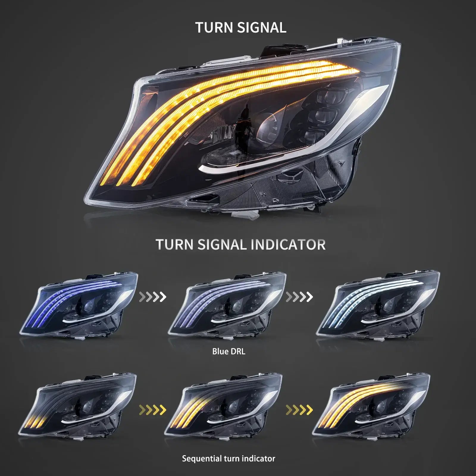 Faros delanteros VLAND 16-23 Mercedes Benz Metris / Vito 3th Gen (W447) LED Matrix negros — LED E-Mark | imagen 2