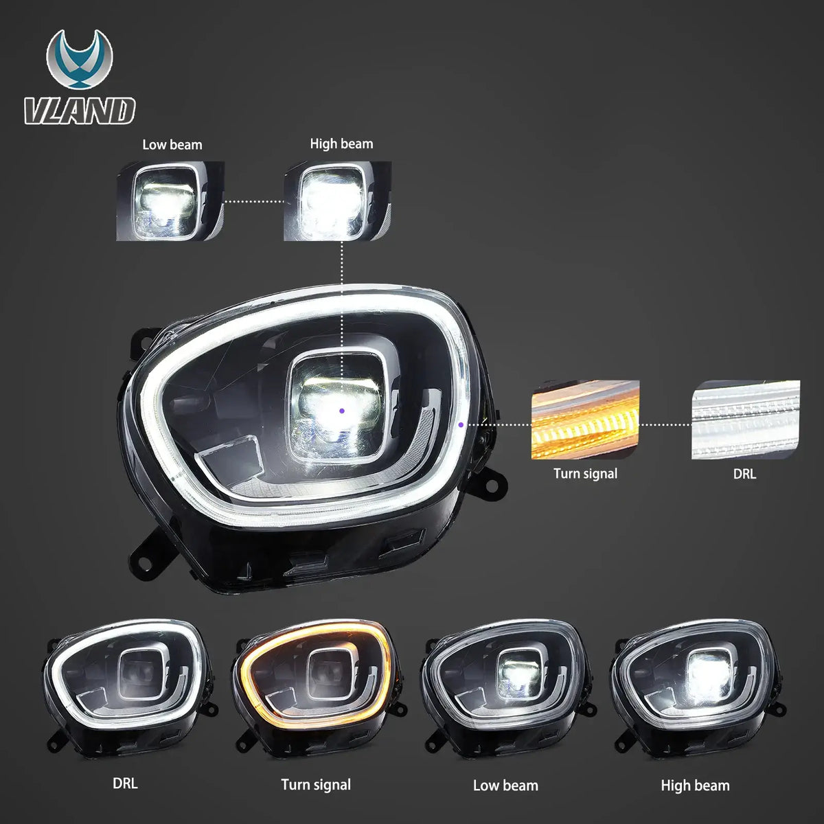 Faros delanteros VLAND 17-20 Mini Countryman F60 Full LED proyector Bi-LED — LED E-Mark | imagen 3