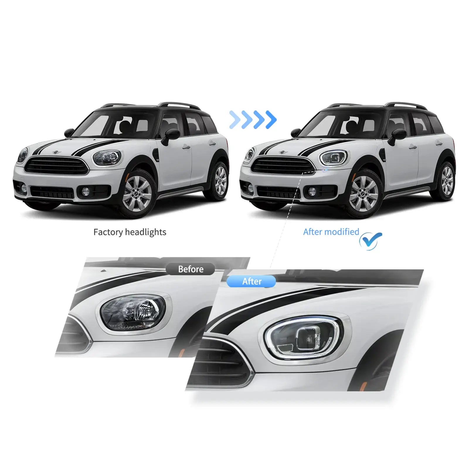 Faros delanteros VLAND 17-20 Mini Countryman F60 Full LED proyector Bi-LED — LED E-Mark | imagen 4