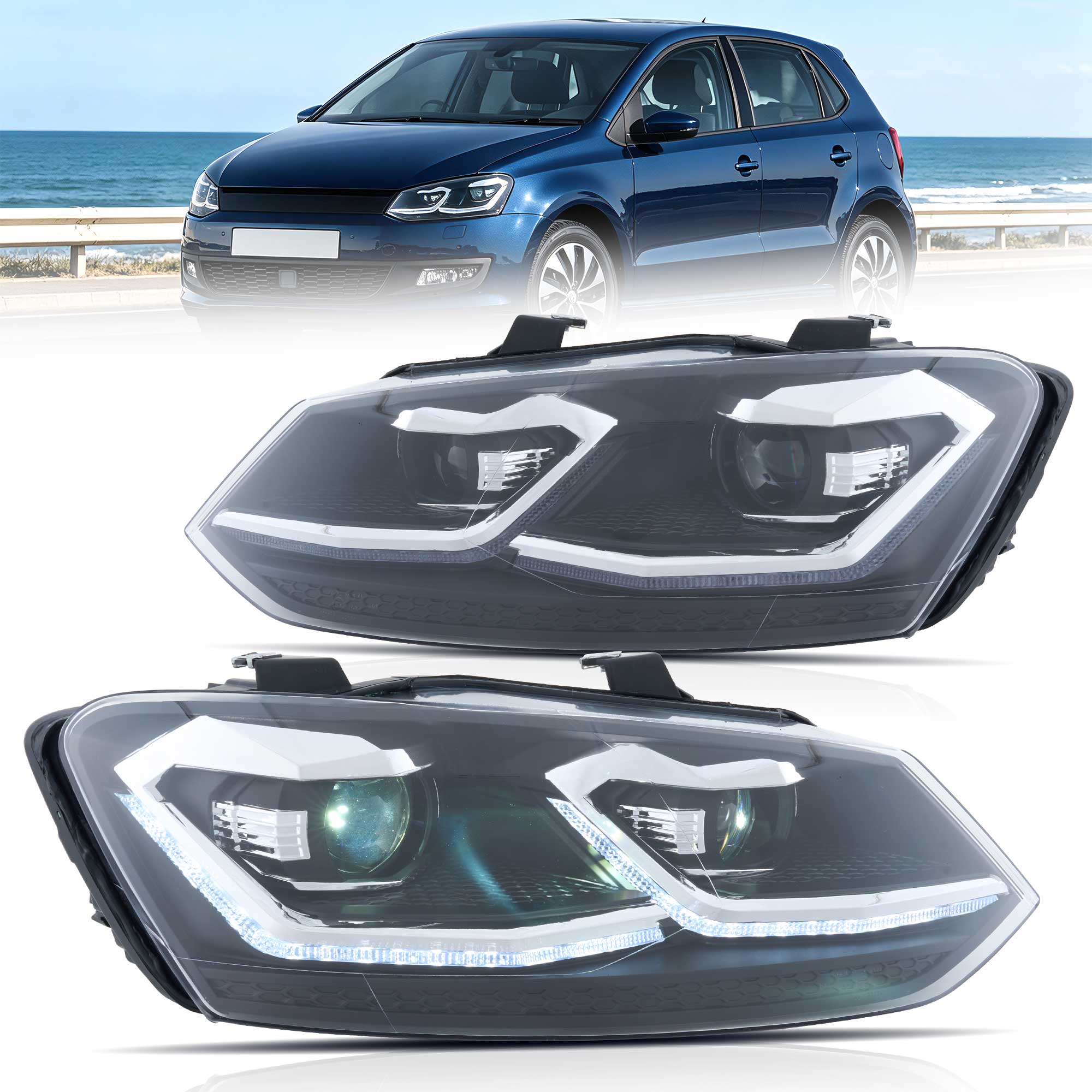 Faros delanteros VLAND 2009-2018 VW Polo MK5 6R 6C Full LED Golf MK7.5 Style — LED E-Mark | imagen 1