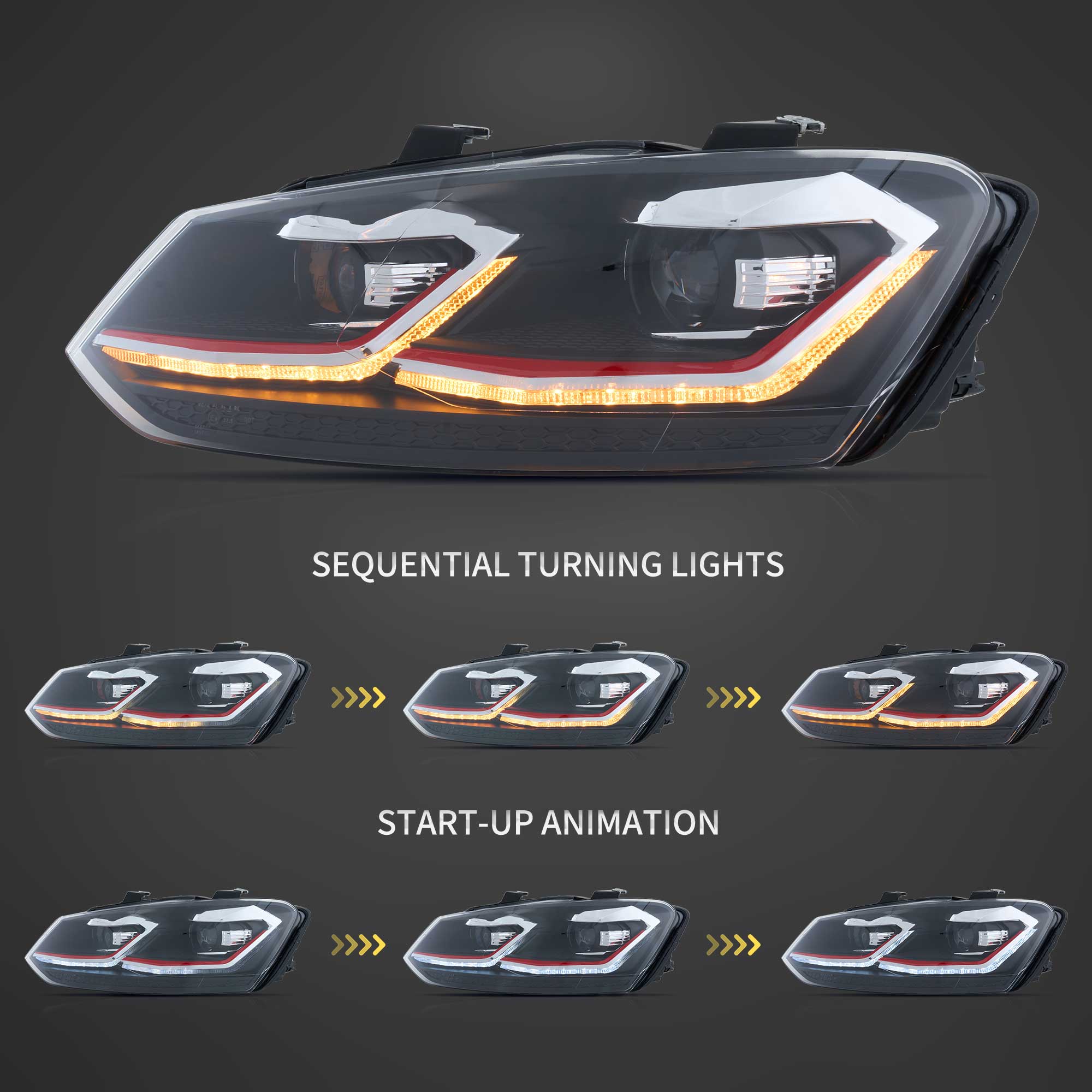 Faros delanteros VLAND 2009-2018 VW Polo MK5 6R 6C Full LED Golf MK7.5 Style — LED E-Mark | imagen 6