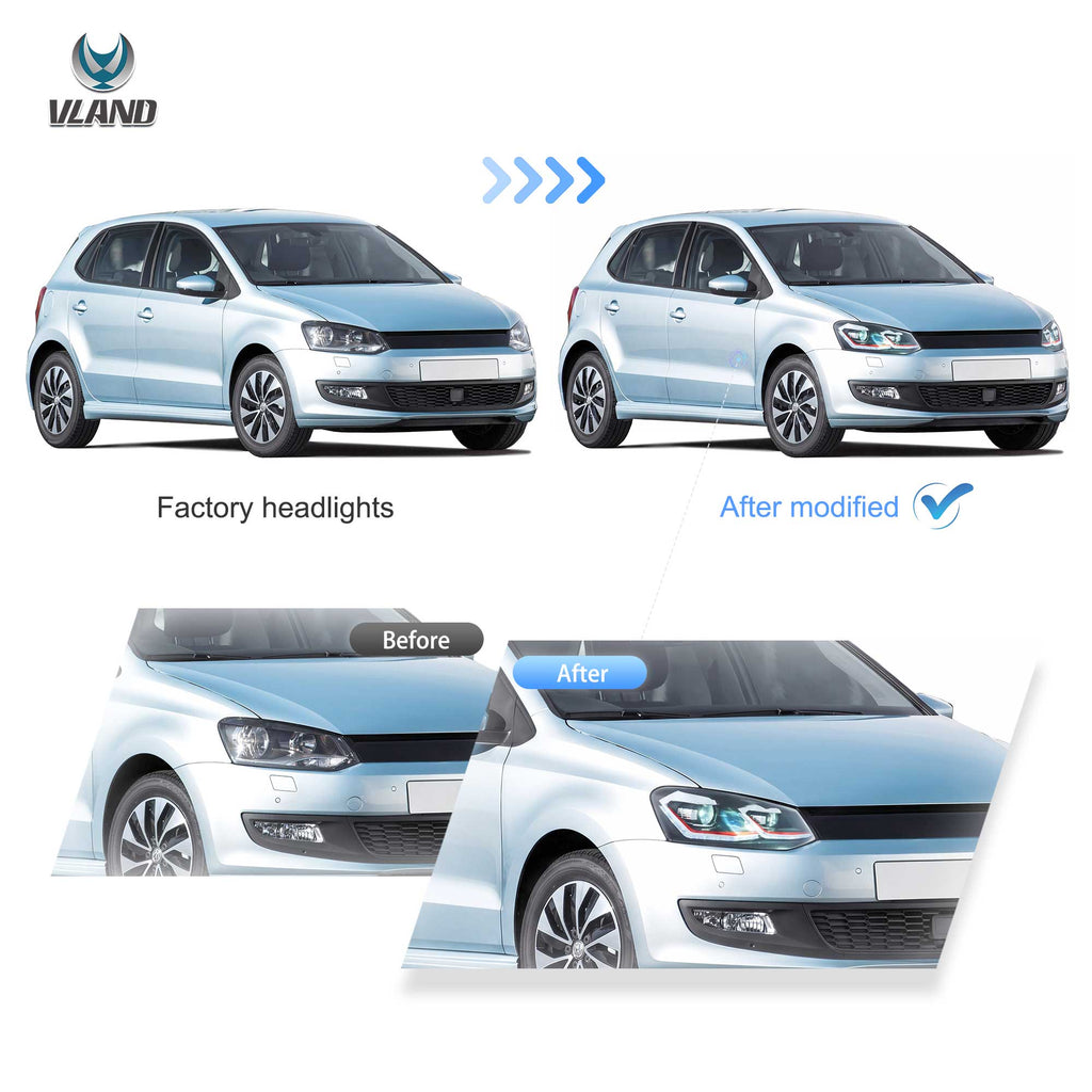 Faros delanteros VLAND 2009-2018 VW Polo MK5 6R 6C Full LED Golf MK7.5 Style — LED E-Mark | imagen 7