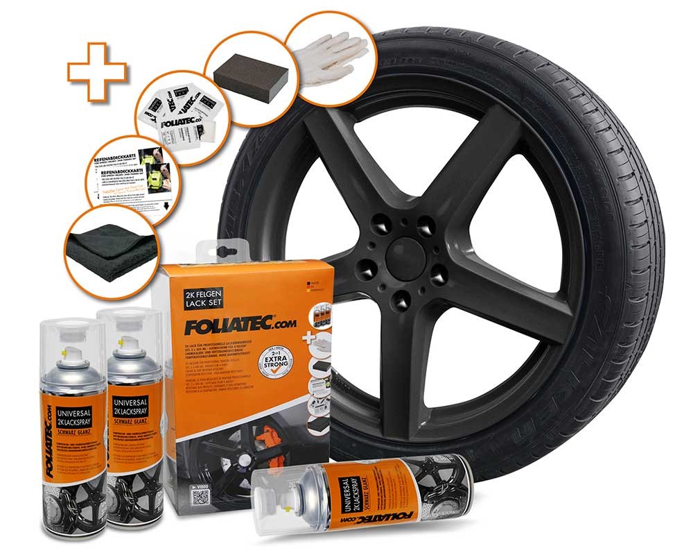 FOLIATEC Kit Pintura En Spray Para Llantas 2C Negro Brillante - FOLIATEC original APEXCORSE