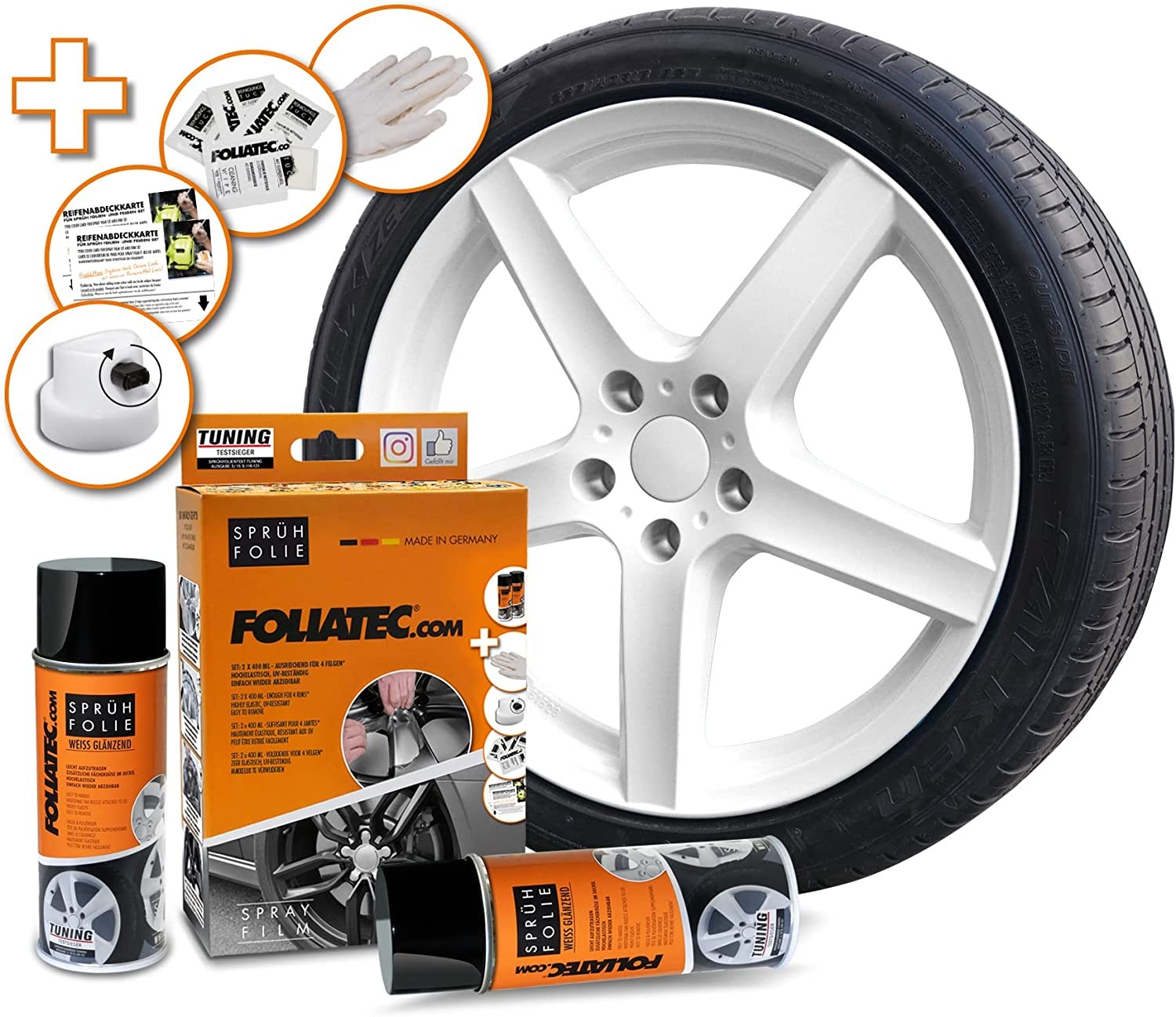 FOLIATEC Kit De Goma Líquida Blanco Brillante 2 x 400 ml - FOLIATEC original APEXCORSE