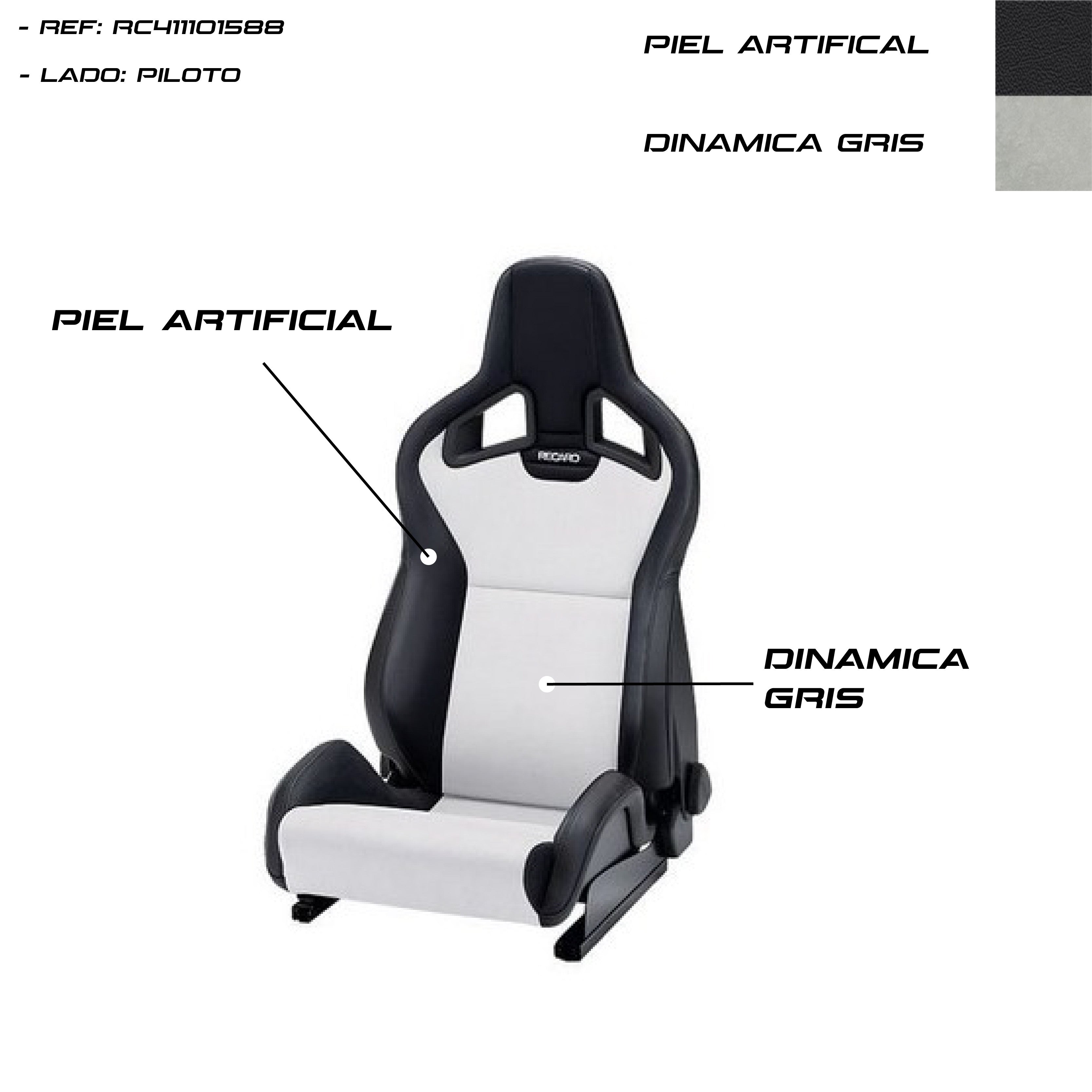 Asiento RECARO Sportster CS Airbag Calefaccion Piel Artificial Negro/Dinamica Gris Piloto - Imagen 3 RECARO APEXCORSE