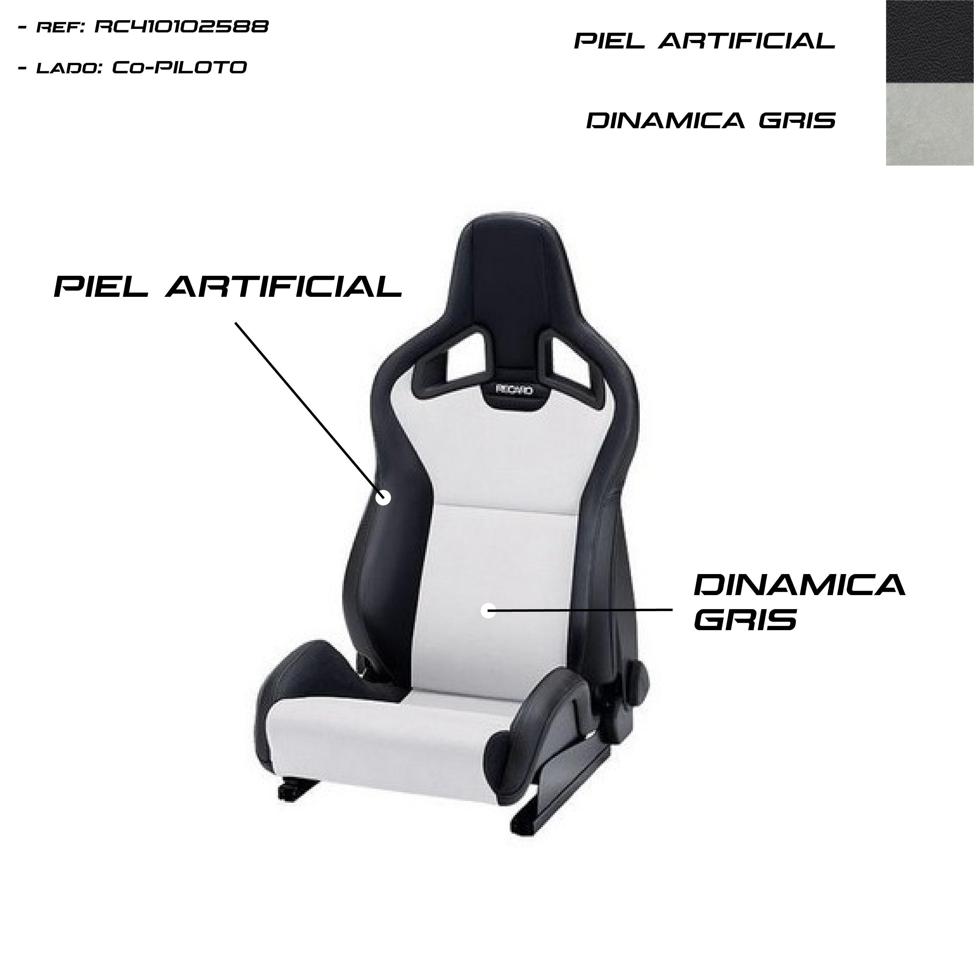 Asiento RECARO Sportster CS Calefaccion Piel Artificial Negro/Dinamica Gris Copiloto - Imagen 3 RECARO APEXCORSE
