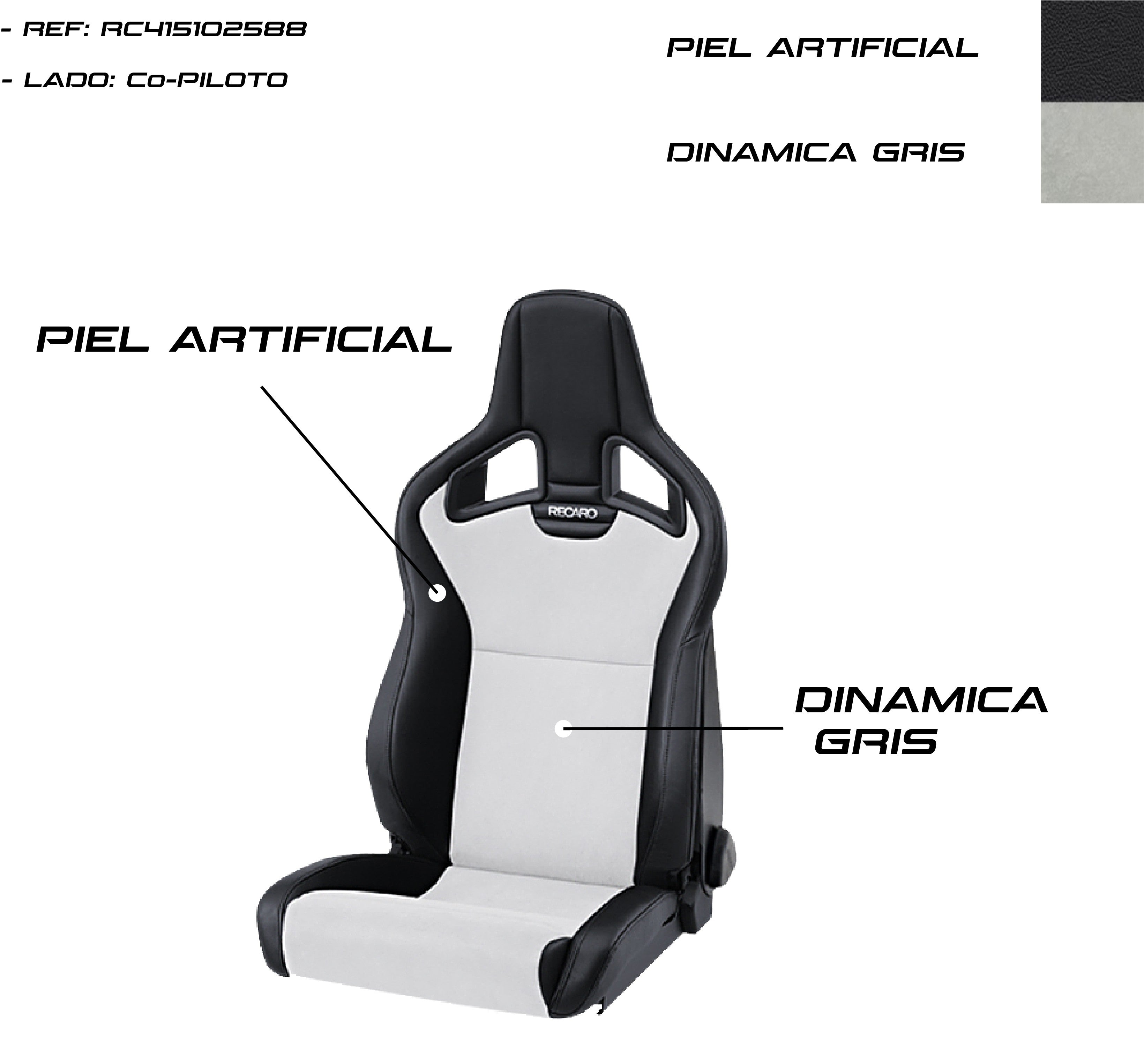 Asiento RECARO Cross Sportster CS Airbag Calefaccion Piel Artificial Negro/Dinamica Gris Copiloto - Imagen 5 RECARO APEXCORSE