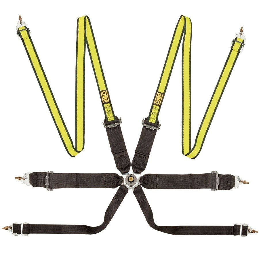 ARNES OMP 6 PUNTOS FIRST 3+2" PULL UP FIA 8853-2016 NEGRO / AMARILLO FLUO - OMP original APEXCORSE imagen 1