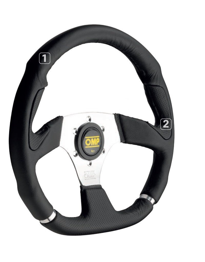 VOLANTE OMP CROMO PIEL 350MM ANCHO/330MM ALTO NEGRO/CROMO - OMP original APEXCORSE imagen 1