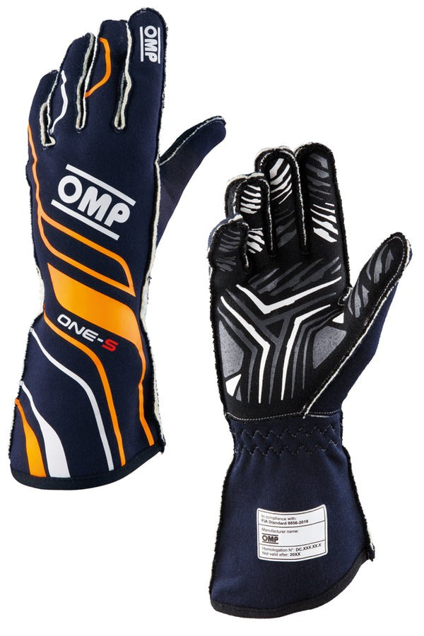 GUANTES OMP ONE-S FIA 8856-2018 AZUL MARINO / NARANJA FLUO TALLA XS - OMP original APEXCORSE imagen 1
