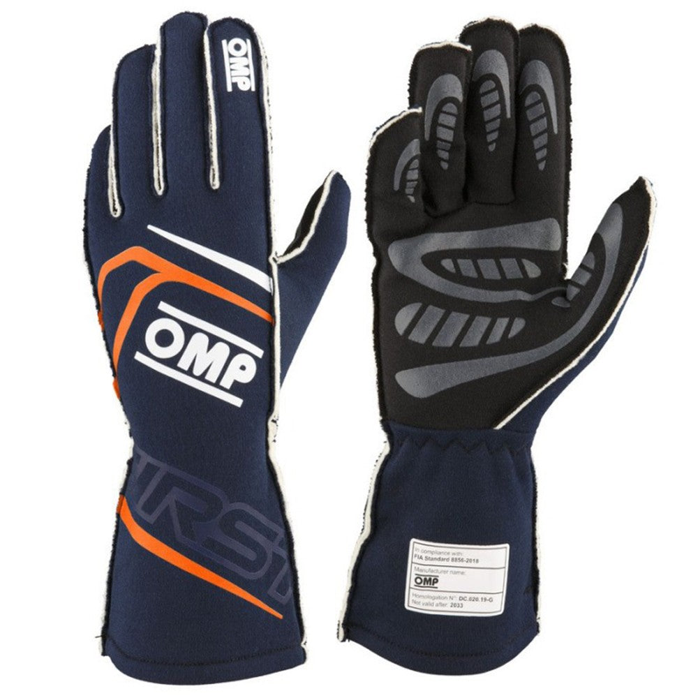 GUANTES OMP FIRST FIA 8856-2018 AZUL MARINO / NARANJA FLUO TALLA XL - OMP original APEXCORSE imagen 1