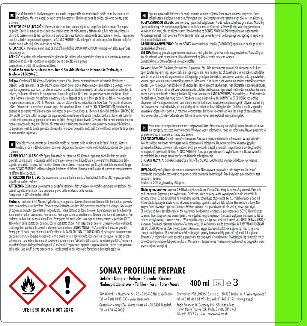 SONAX PROFILINE PREPARE (400 ML) MEZCLA ESPECIAL DE DISOLVENTES - Imagen 2 SONAX APEXCORSE