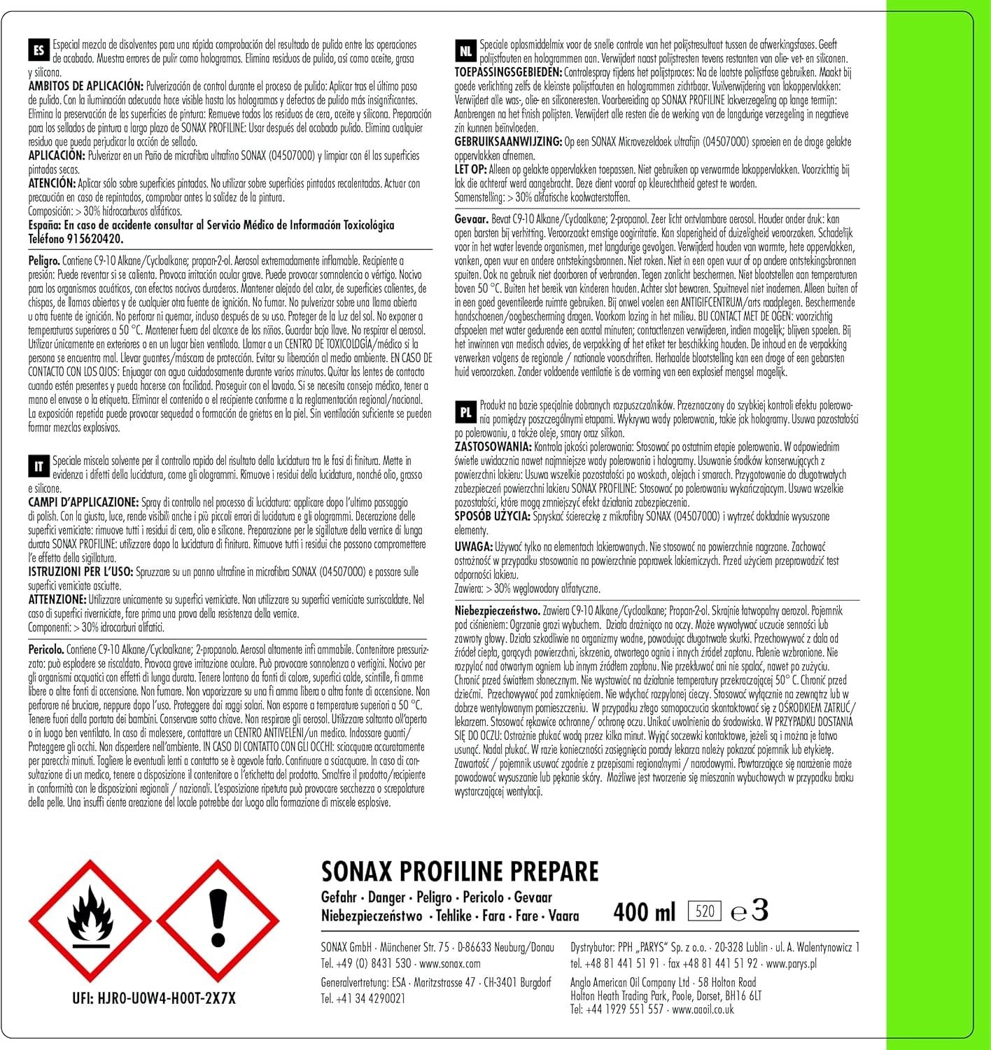 SONAX PROFILINE PREPARE (400 ML) MEZCLA ESPECIAL DE DISOLVENTES - Imagen 2 SONAX APEXCORSE