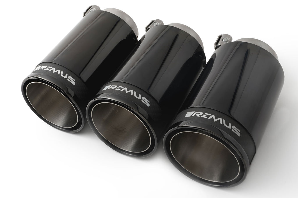 Set De 3 Colas REMUS De 98Mm Cromo Negro Con Insercion De Carbono - REMUS original | APEXCORSE