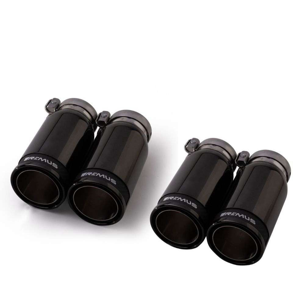 Set De 4 Colas REMUS De 84Mm Negras Insercion Carbono - REMUS original | APEXCORSE