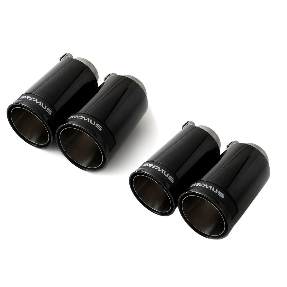 Set De 4 Colas REMUS De 98Mm Cromo Negro Con Insercion De Carbono - REMUS original | APEXCORSE