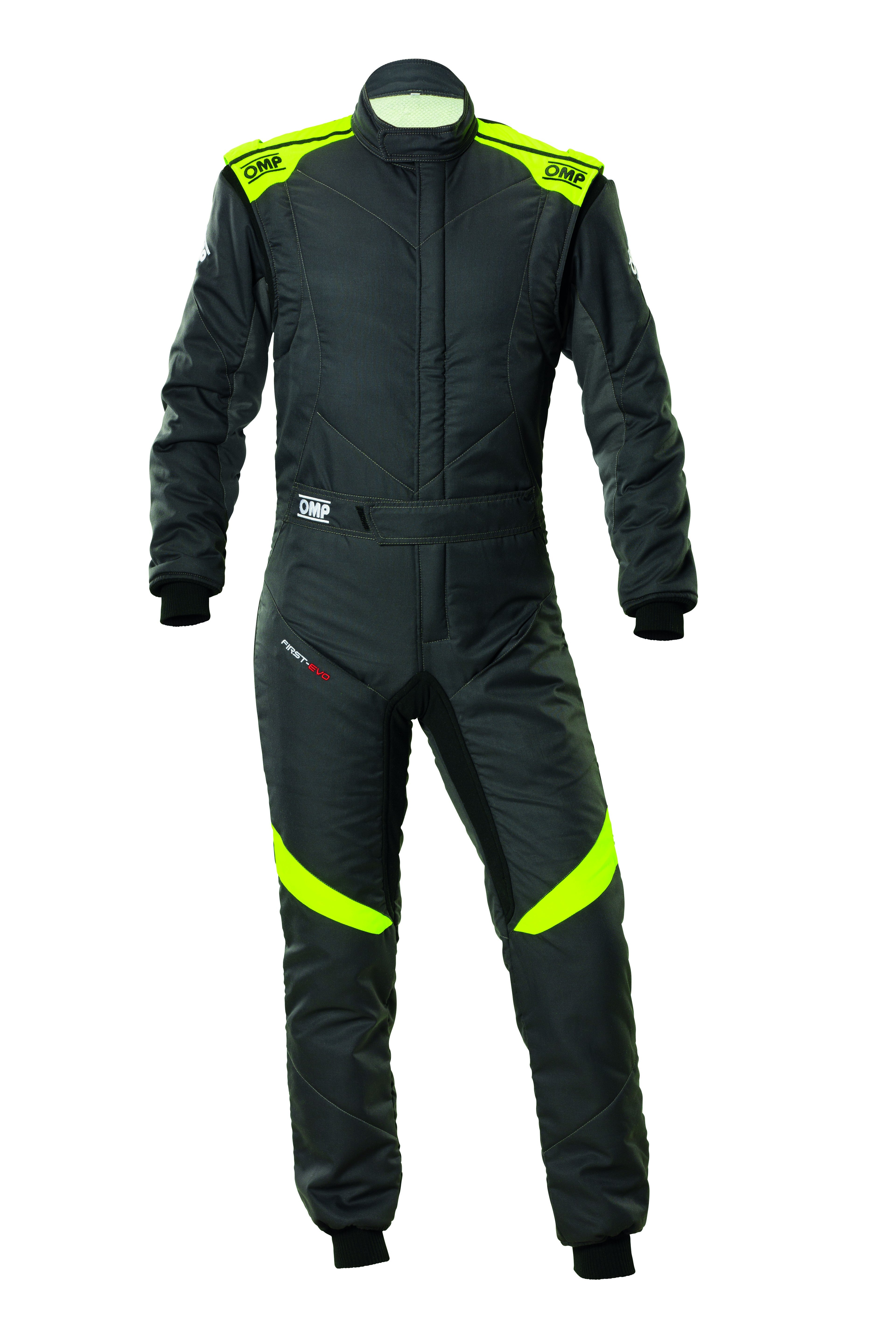 TRAJE DE CARRERAS OMP FIRST EVO MY2025 FIA 8856-2018 ANTRACITA / FLUO AMARILLO TALLA 56 - OMP original APEXCORSE imagen 1