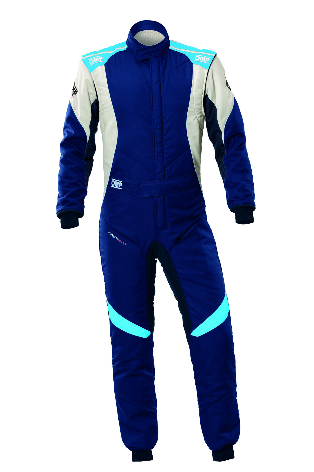 TRAJE DE CARRERAS OMP FIRST EVO MY2025 FIA 8856-2018 NAVY AZUL / CYAN TALLA 48 - OMP original APEXCORSE imagen 1
