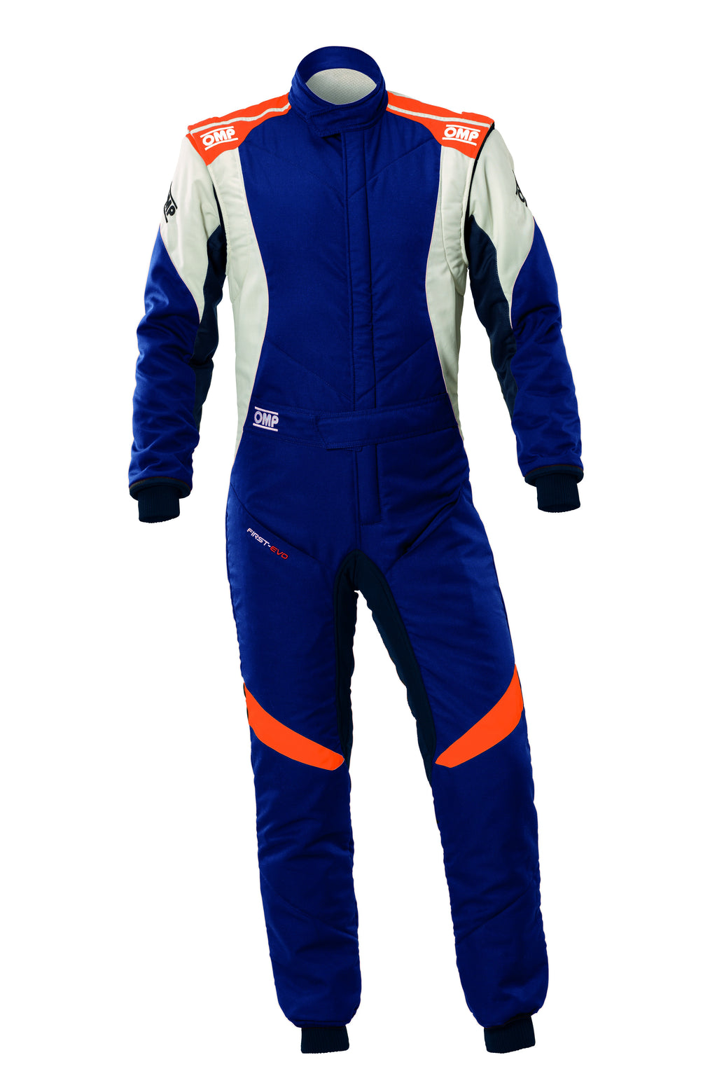 TRAJE DE CARRERAS OMP FIRST EVO MY2025 FIA 8856-2018 NAVY AZUL / FLUO NARANJA TALLA 50 - OMP original APEXCORSE imagen 1