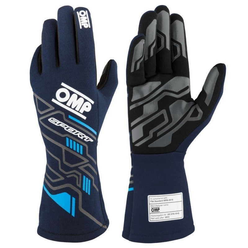 GUANTES OMP SPORT FIA 8856-2018 MY2025 NAVY AZUL / CYAN TALLA XS - OMP original APEXCORSE imagen 1