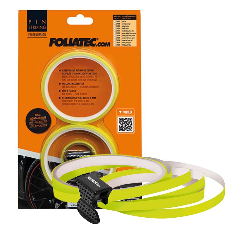 FOLIATEC Pinstriping Para Llanta Ayuda De Montaje Incluída Neón Amarillo 8,6 M (4 x 2,15 M) 6 mm - FOLIATEC original APEXCORSE