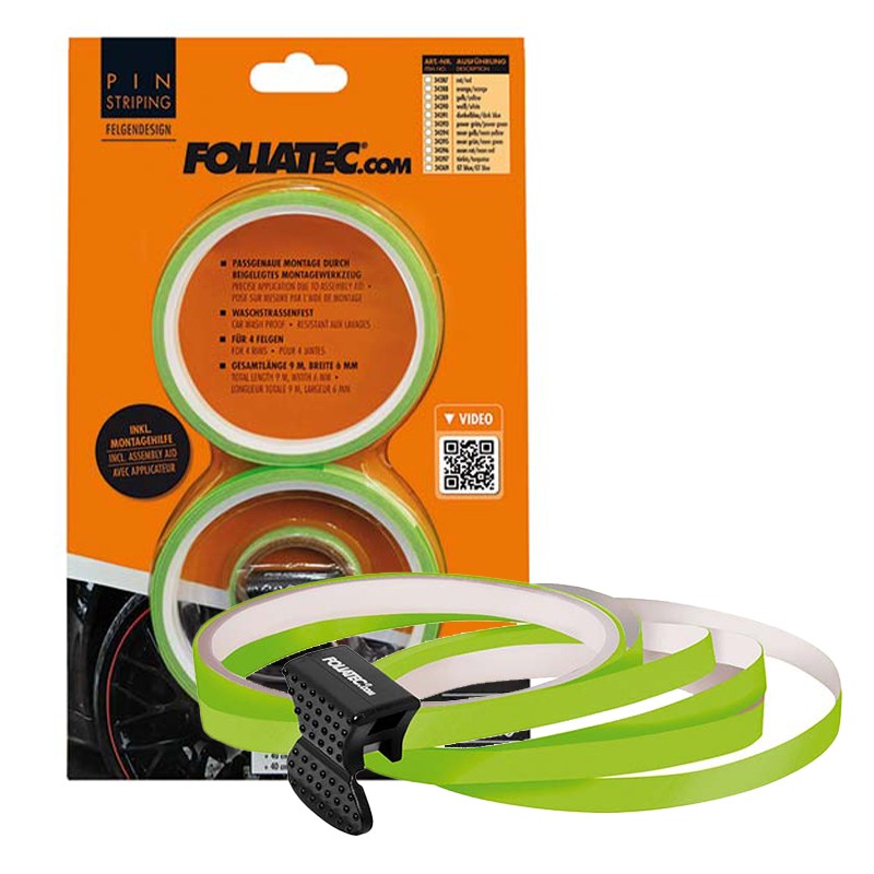 FOLIATEC Pinstriping Rim Design Incl. Mounting Aid Neón Verde 8,6 M (4 x 2,15 M) 6 mm - FOLIATEC original APEXCORSE