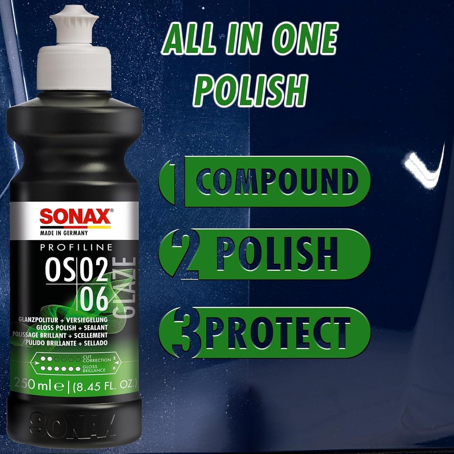 SONAX PROFILINE OS 02-06 (250 ML) ABRILLANTADOR TODO-EN-UNO CON SELLADO RÁPIDO - Imagen 4 SONAX APEXCORSE