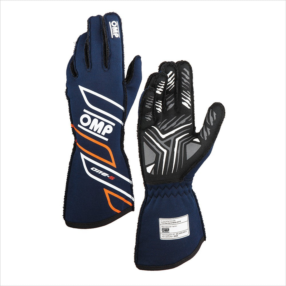 GUANTES OMP ONE-S MY2025 FIA 8856-2018 NAVY AZUL / FLUO NARANJA TALLA XXL - OMP original APEXCORSE imagen 1