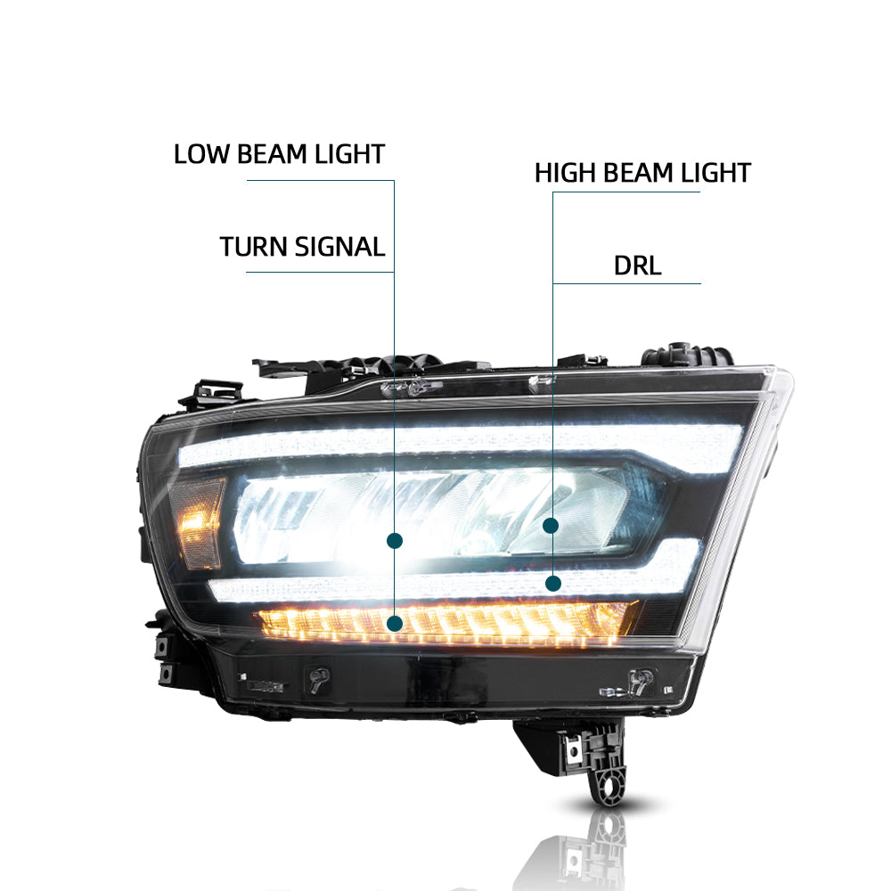 Faros delanteros VLAND 19-24 Dodge Ram 1500 5th Gen (DT) LED Reflection Bowl — LED E-Mark | imagen 5