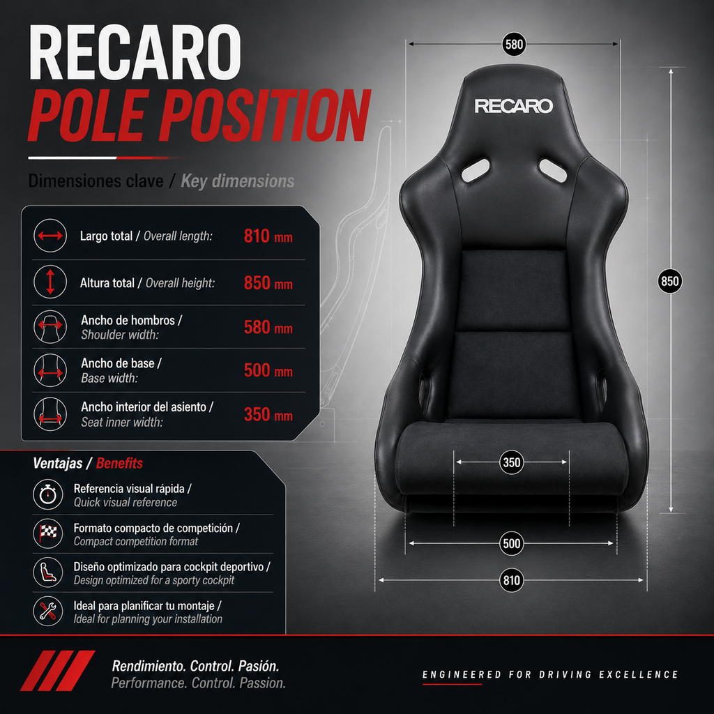 Asiento RECARO (Tuv) Pole Position - Piel Artificial Negro/Dinamica Negro Piloto&Copiloto - Imagen 9 RECARO APEXCORSE
