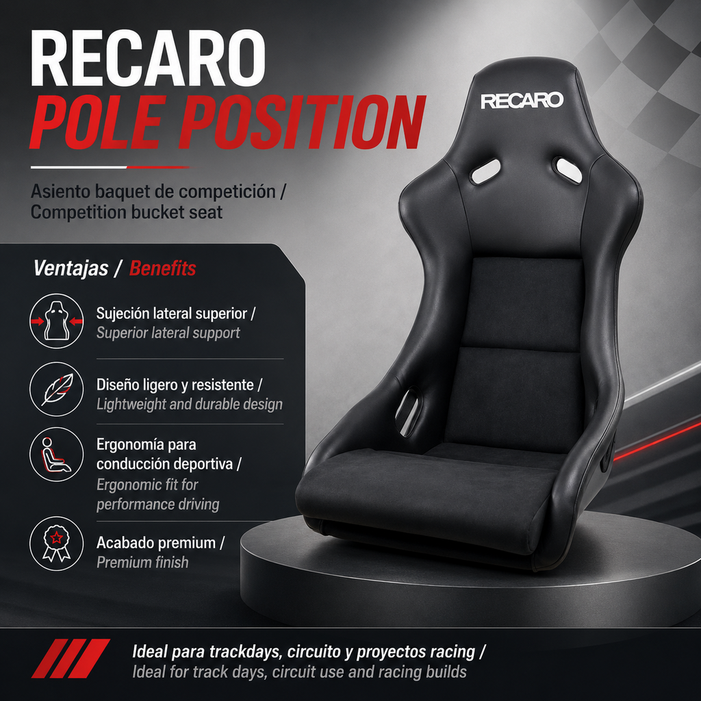 Asiento RECARO (Tuv) Pole Position - Piel Artificial Negro/Dinamica Negro Piloto&Copiloto - Imagen 10 RECARO APEXCORSE