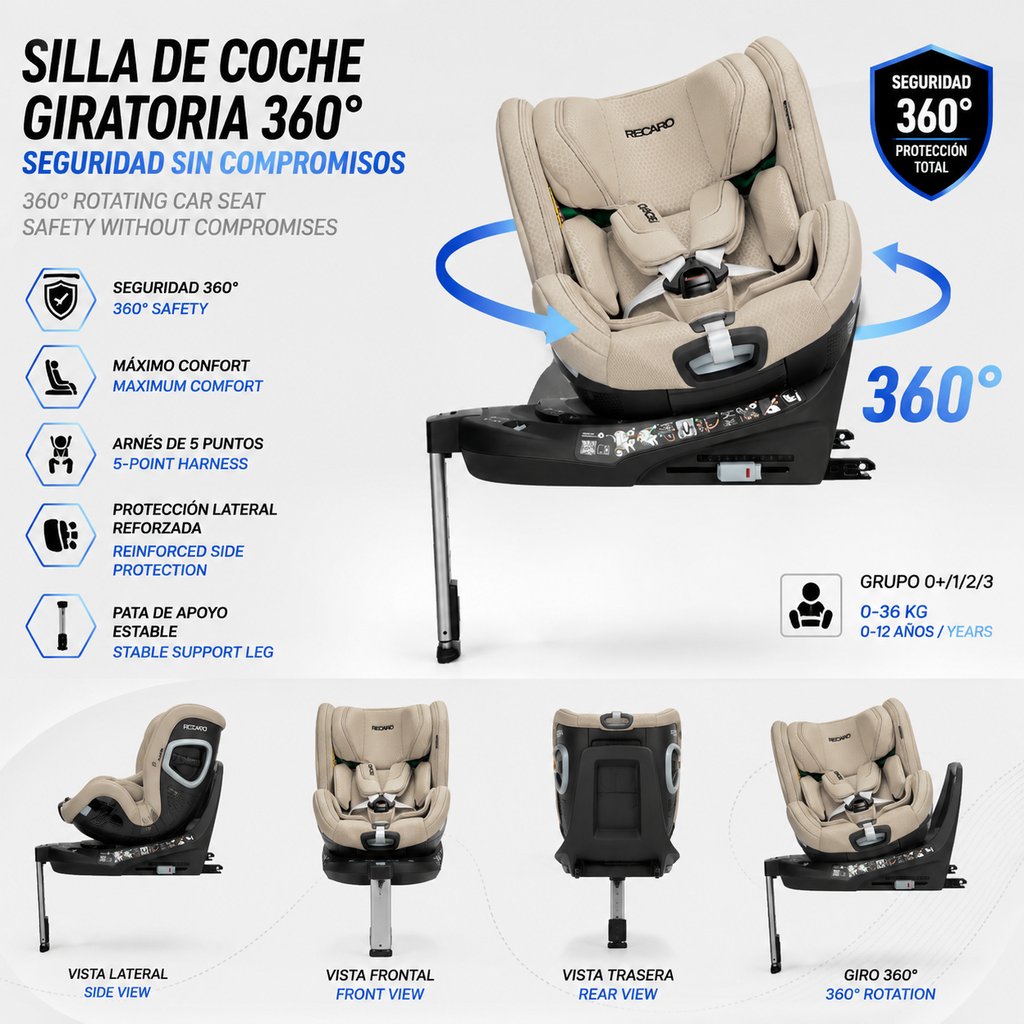 Silla Bebe RECARO Xenon 1 Kid 61 - 125Cm Elegant Beige Grupo 0 1 Y 2 - Imagen 2 RECARO APEXCORSE
