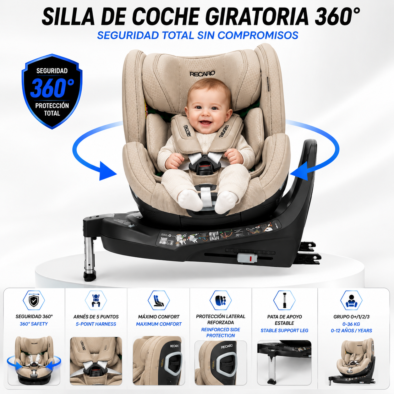 Silla Bebe RECARO Xenon 1 Kid 61 - 125Cm Elegant Beige Grupo 0 1 Y 2 - RECARO original APEXCORSE