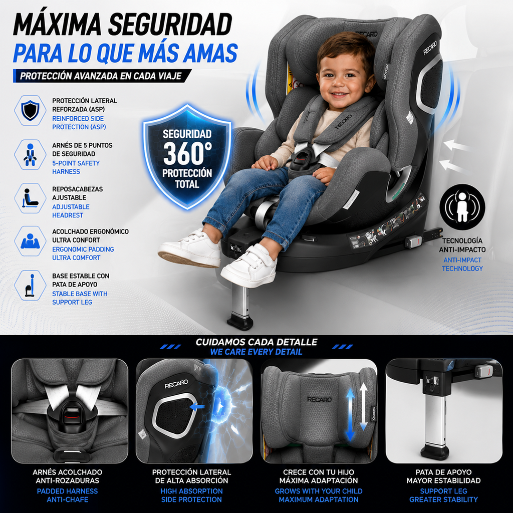 Silla Bebe RECARO Xenon 1 Kid 61 - 125Cm Gallant Grey Grupo 1 Y 2 - RECARO original APEXCORSE