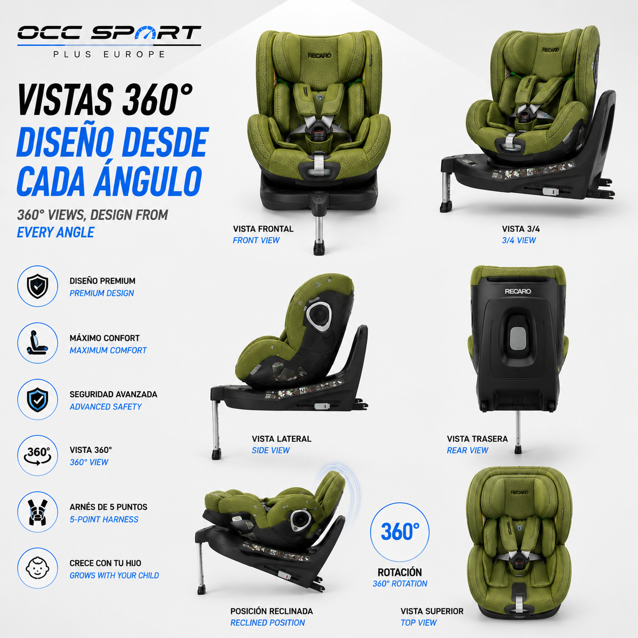 Silla Bebe RECARO Xenon 1 Kid 61 - 125Cm Epic Green Grupo 0 1 Y 2 - Imagen 10 RECARO APEXCORSE