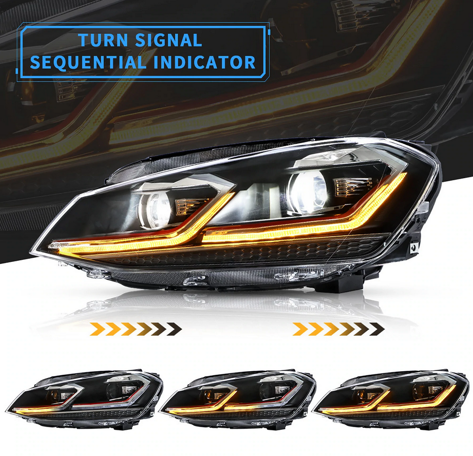 Faros delanteros VLAND 12-16 Volkswagen Golf MK7 proyector LED negros — LED E-Mark | imagen 4