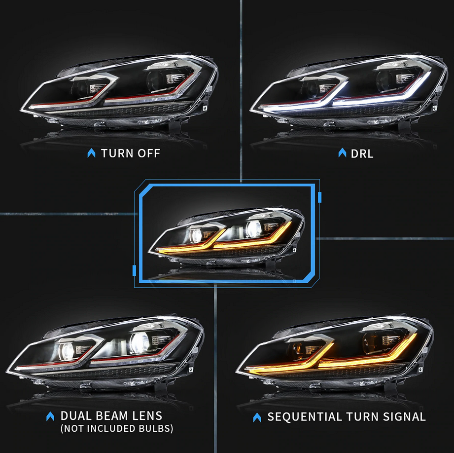 Faros delanteros VLAND 12-16 Volkswagen Golf MK7 proyector LED negros — LED E-Mark | imagen 5