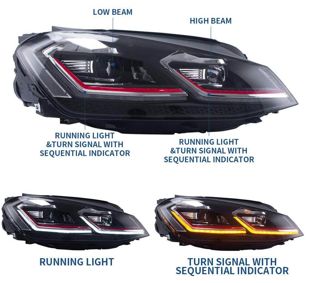 Faros delanteros VLAND 12-16 Volkswagen Golf MK7 proyector LED negros — LED E-Mark | imagen 3