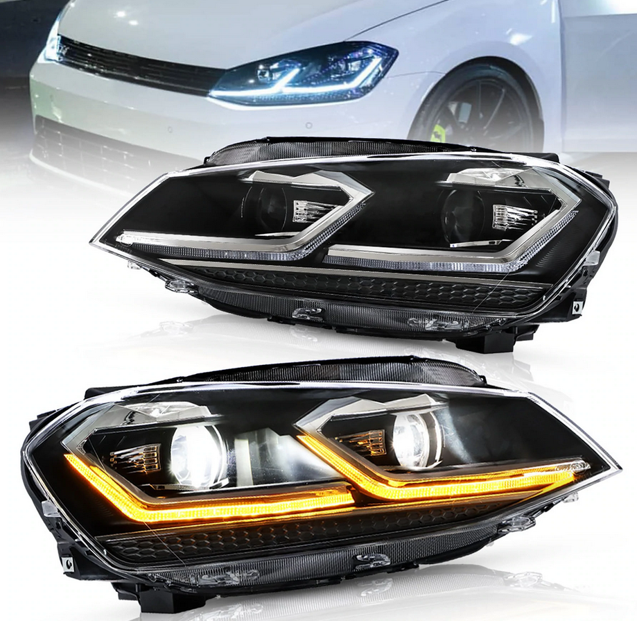 Faros delanteros VLAND 12-16 Volkswagen Golf MK7 proyector LED negros — LED E-Mark | imagen 1