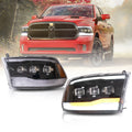Faros delanteros VLAND 09-18 Dodge Ram 4th Gen 1500 2500 3500 LED proyector Matrix LED negros — LED E-Mark | imagen 1