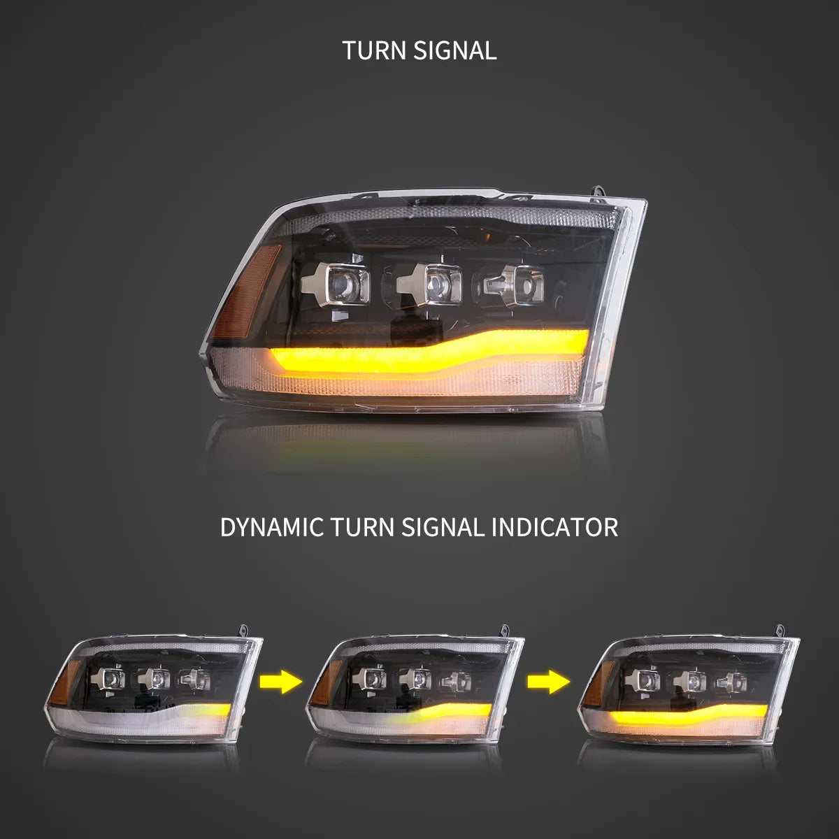 Faros delanteros VLAND 09-18 Dodge Ram 4th Gen 1500 2500 3500 LED proyector Matrix LED negros — LED E-Mark | imagen 3