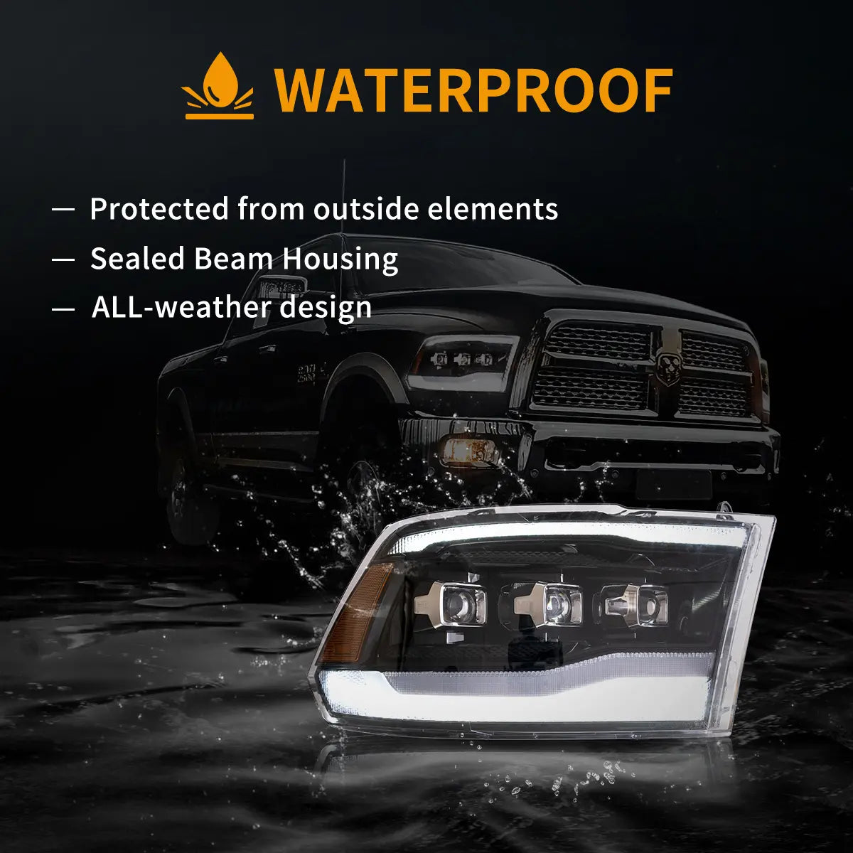 Faros delanteros VLAND 09-18 Dodge Ram 4th Gen 1500 2500 3500 LED proyector Matrix LED negros — LED E-Mark | imagen 9