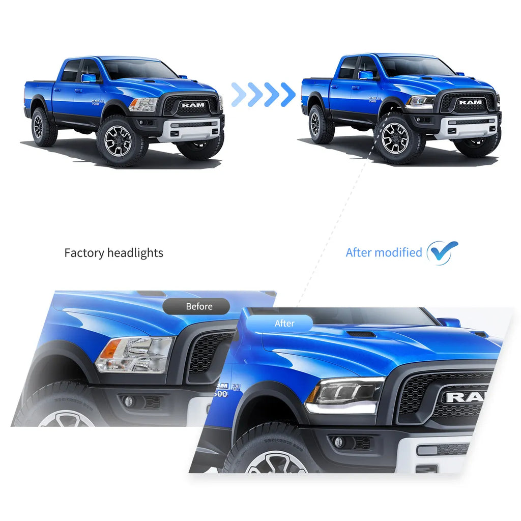 Faros delanteros VLAND 09-18 Dodge Ram 4th Gen 1500 2500 3500 LED Reflection Bowl — LED E-Mark | imagen 8