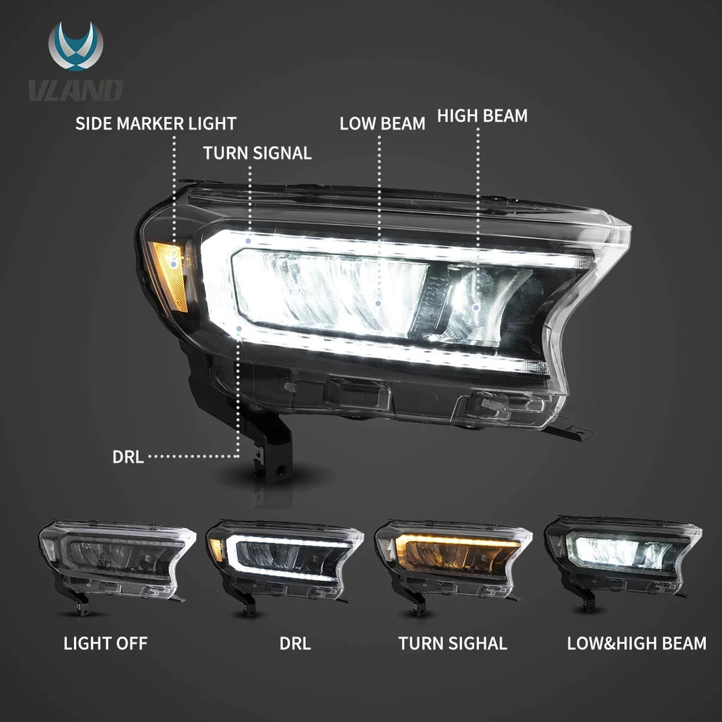 Faros delanteros VLAND 19-23 Ford Ranger [US Types] LED Reflection Bowl — LED E-Mark | imagen 3