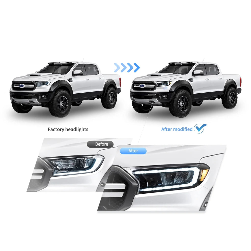 Faros delanteros VLAND 15-21 Ford Ranger [International Types] LED Reflection Bowl — LED E-Mark | imagen 7