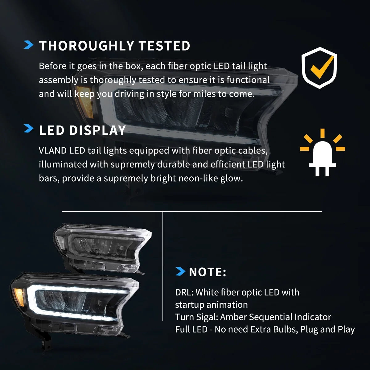 Faros delanteros VLAND 15-21 Ford Ranger [International Types] LED Reflection Bowl — LED E-Mark | imagen 10