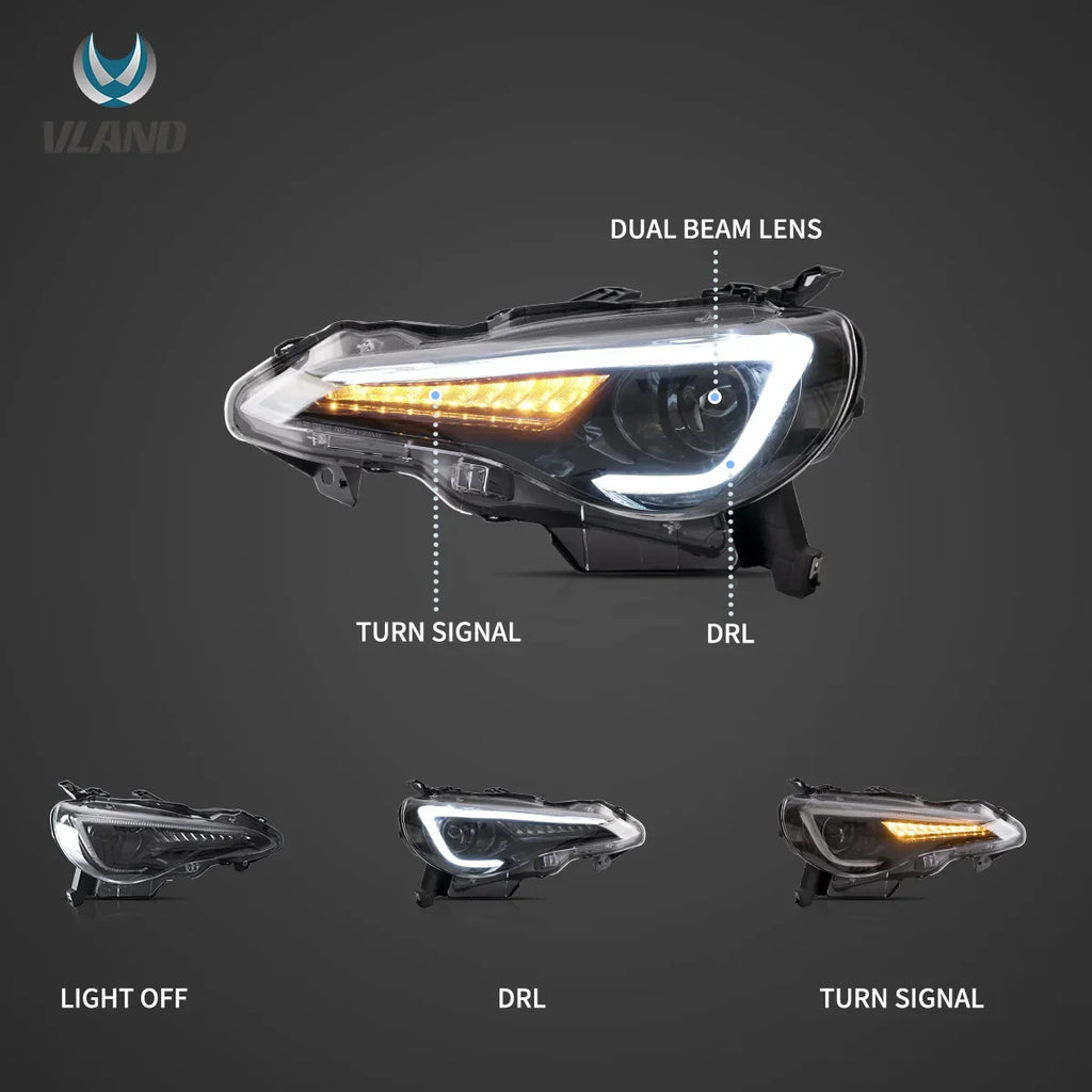 Faros delanteros VLAND 12–21 Toyota 86/GT86, Subaru Brz, Scion Frs Full LED proyector Bi-LED — LED E-Mark | imagen 2