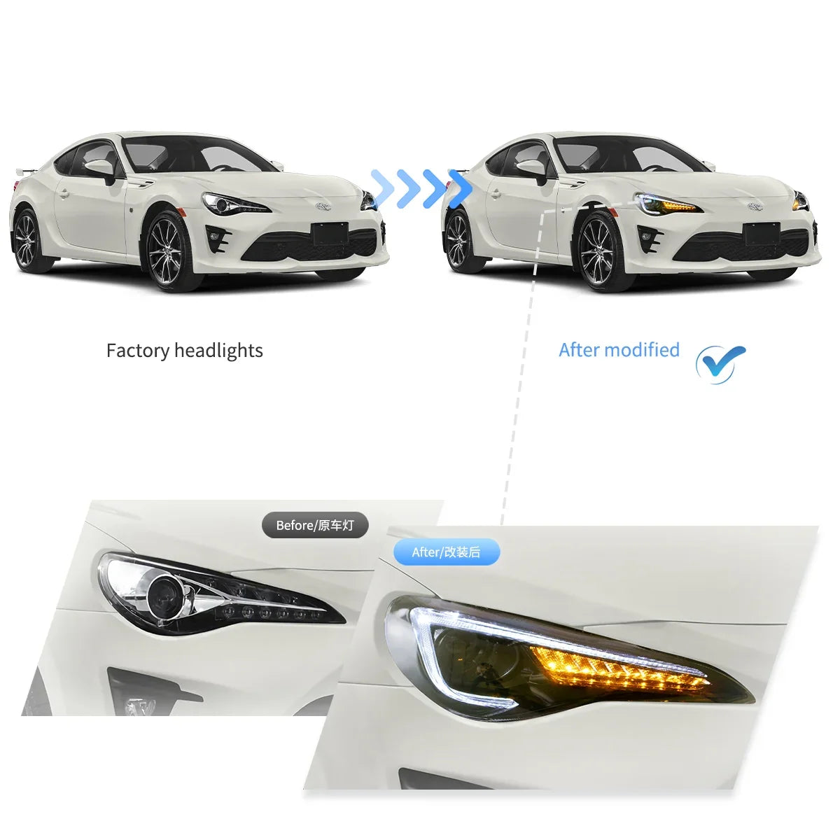 Faros delanteros VLAND 12–21 Toyota 86/GT86, Subaru Brz, Scion Frs Full LED proyector Bi-LED — LED E-Mark | imagen 7