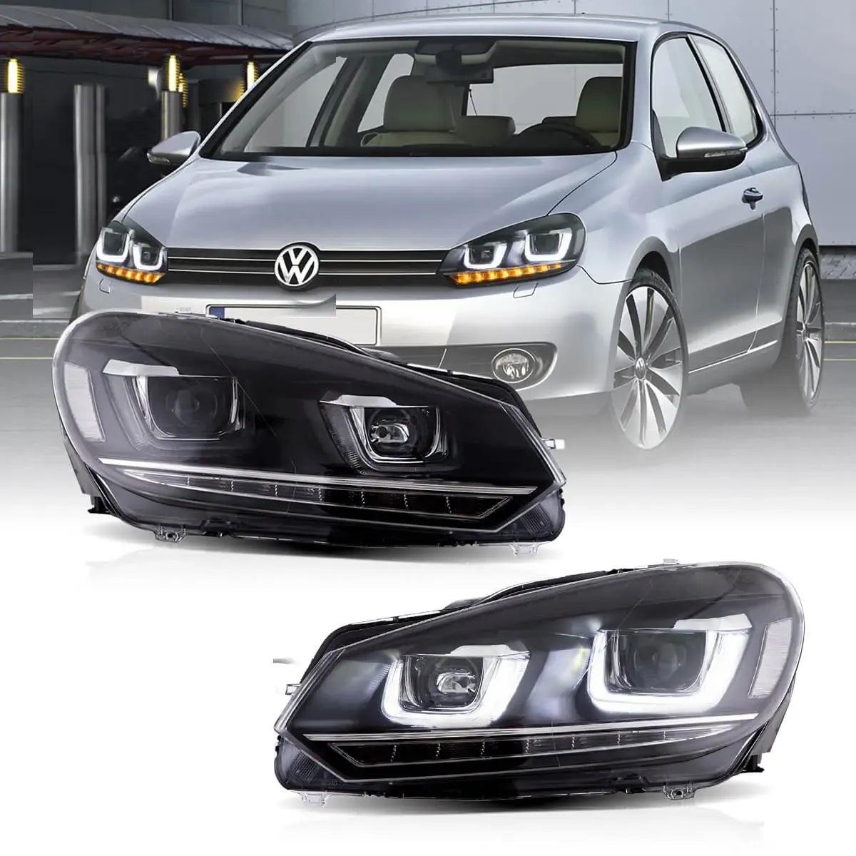 Faros delanteros VLAND 08-14 VW Golf Mk6 proyector Bi-LED con Demon Eyes — LED E-Mark | imagen 1