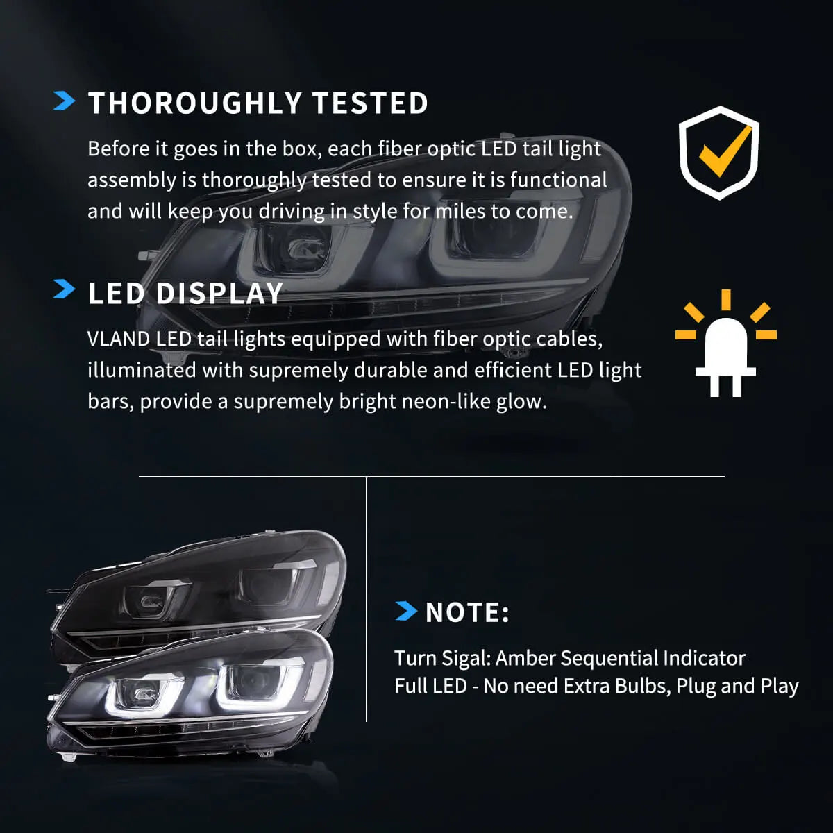Faros delanteros VLAND 08-14 VW Golf Mk6 proyector Bi-LED con Demon Eyes — LED E-Mark | imagen 12